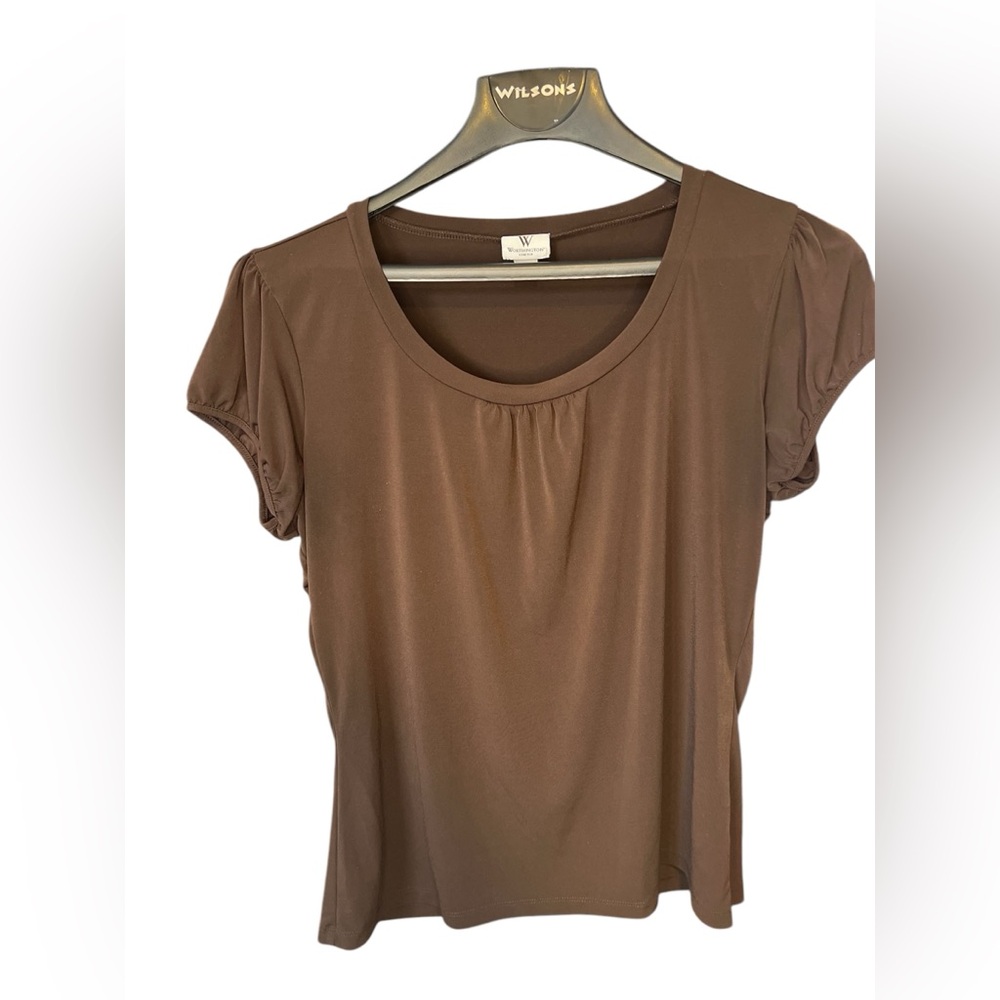 Worthington Fitted Brown Short Sleeve Blouse